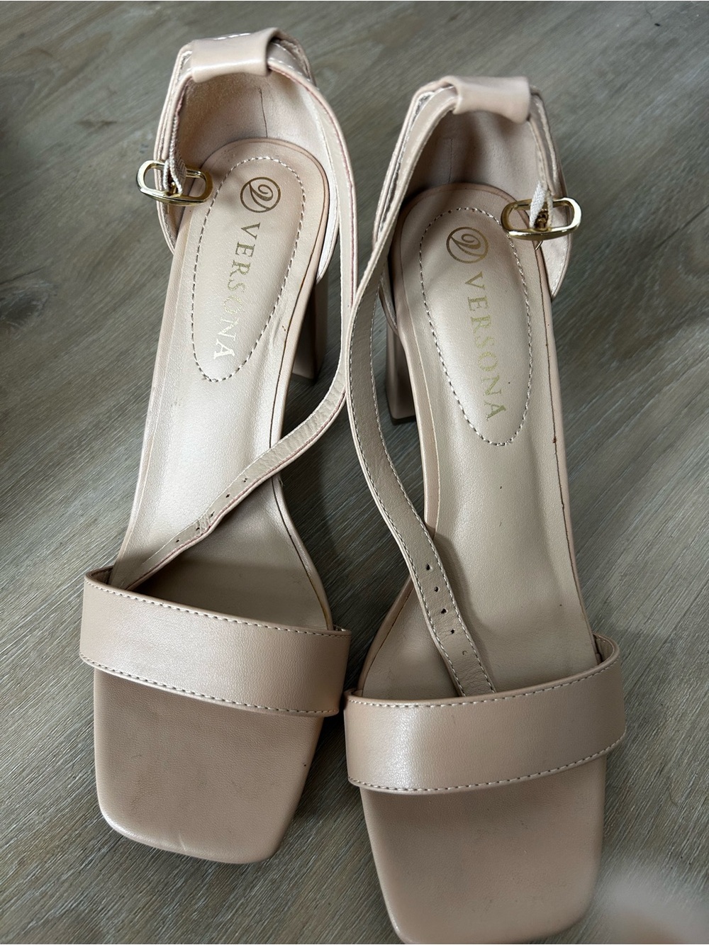 Versona Blush Tan Block Heel Ankle-Strap Sandals